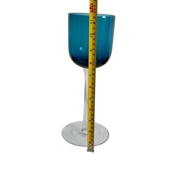 Unique Broken Pattern, Hand-Blown Deep Blue Glass Candle Holder 11.5" Tall - Picture 12 of 13